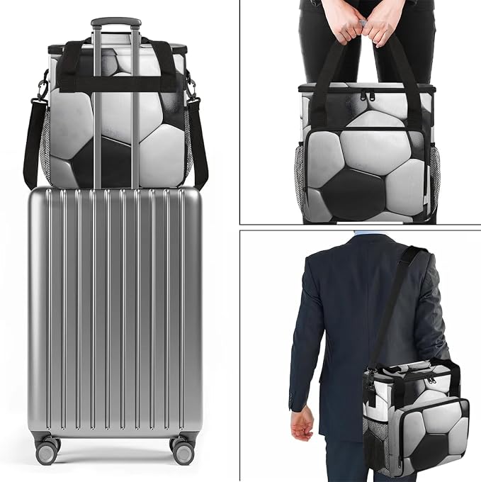 Black And White Soccer Coffee Maker Carring Bag, Large Insulated Storage - Image 7