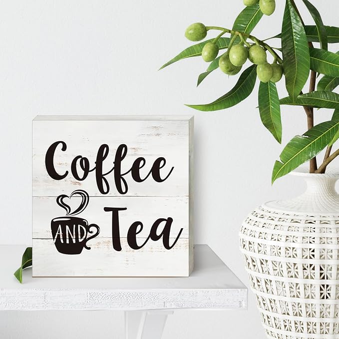 Coffee and Tea Wood Box Sign Kitchen Home Decor, Rustic Funny Coffee Wooden Box - Image 4