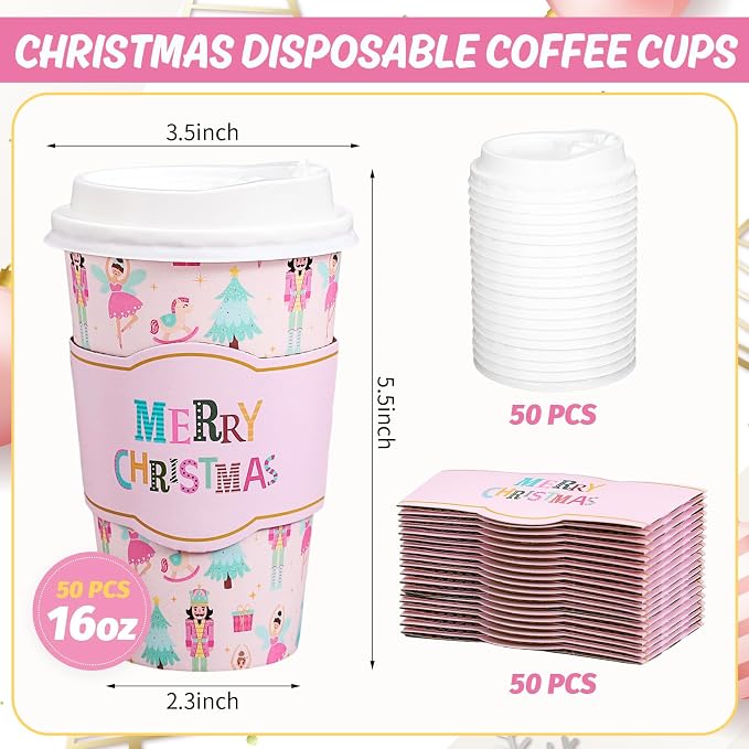 Whaline 50Pcs Merry Christmas Disposable Coffee Cups - Image 2
