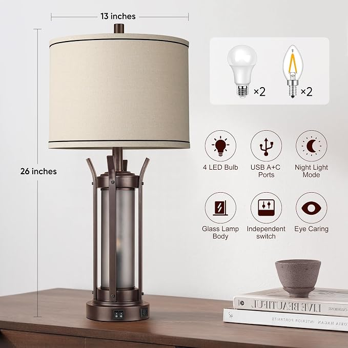 QiMH Farmhouse Table Lamps Set of 2 - Image 4
