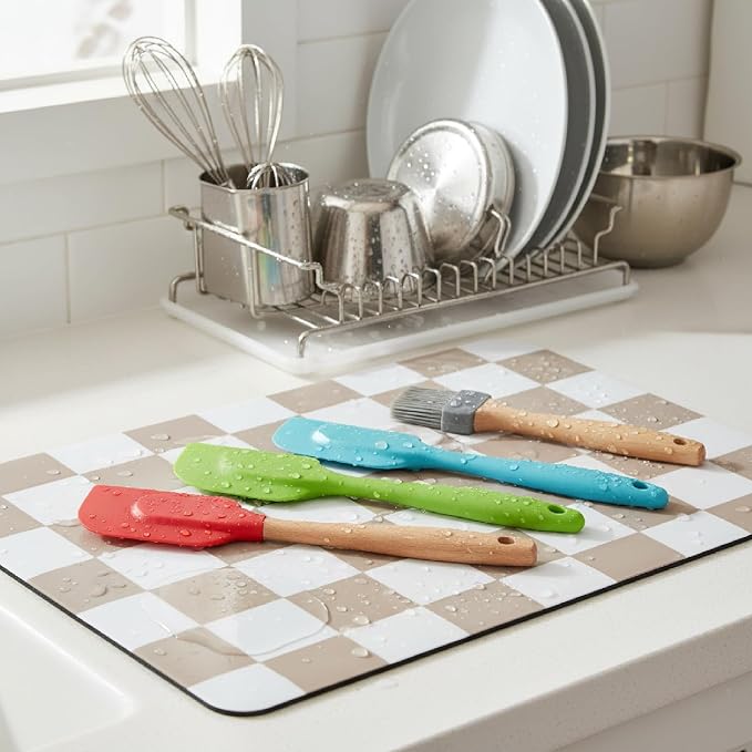 1-Piece Checkered Dish Drying Mat, Absorbent ​Kitchen Counter​ Protector - Image 3