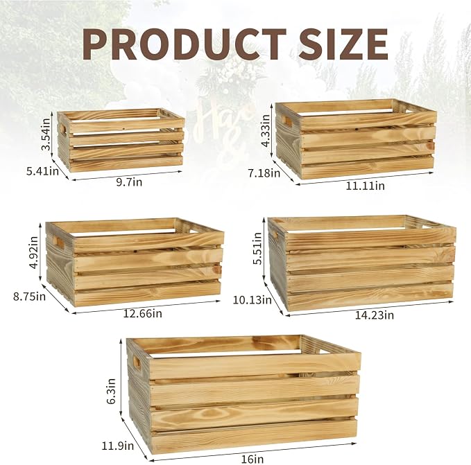Wooden Crates for Display Large Rustic Nesting Wooden Basket - Image 3