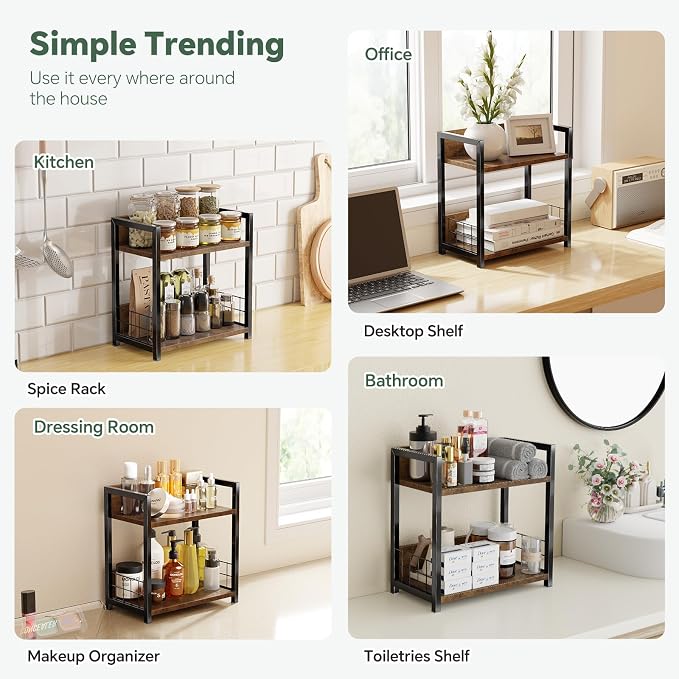Simple Trending Countertop Shelf Organizer, 2 Tier Kitchen Spice Rack, Coffee - Image 5