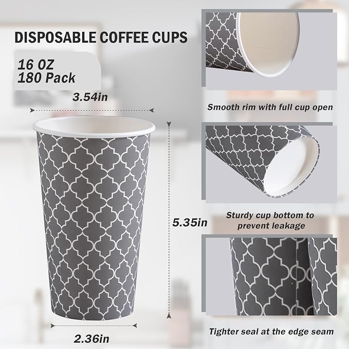 Lamosi Coffee Cups 16 oz 180 Pack, Disposable Coffee Cups, Disposable Cup - Image 2