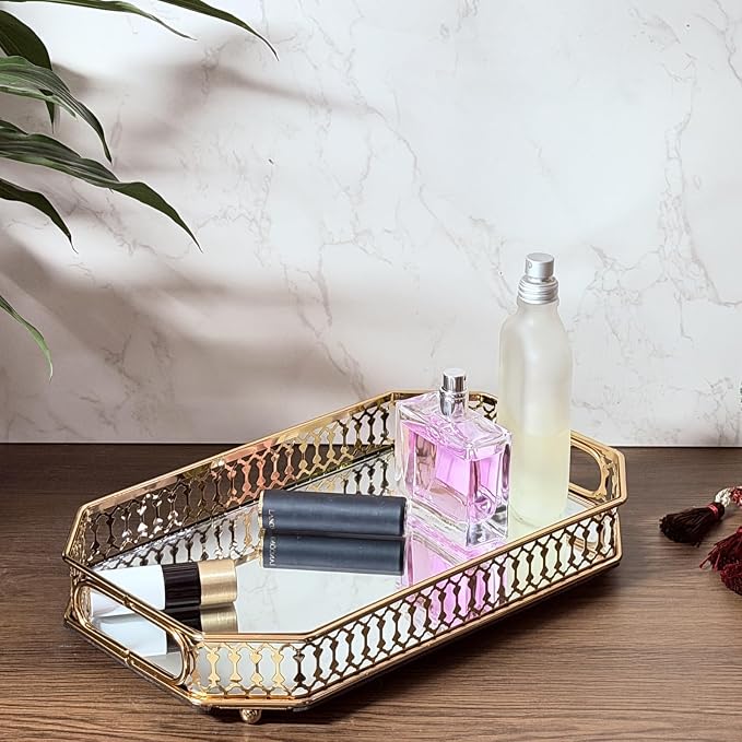 Glass and Gold Rectangular Tray Dinner Plate Perfume and Vanity Tray Decorative - Image 3