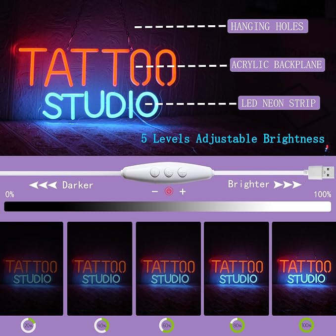 Tattoo Neon Sign For Wall Decor, Tattoo Studio Neon Sign Dimmable Tattoo Neon - Image 4