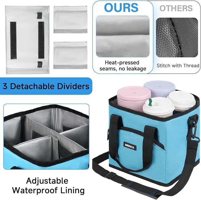 Reusable Drink Carrier with Handle – Insulated, Collapsible 4-Cup Beverage Bag - Image 4