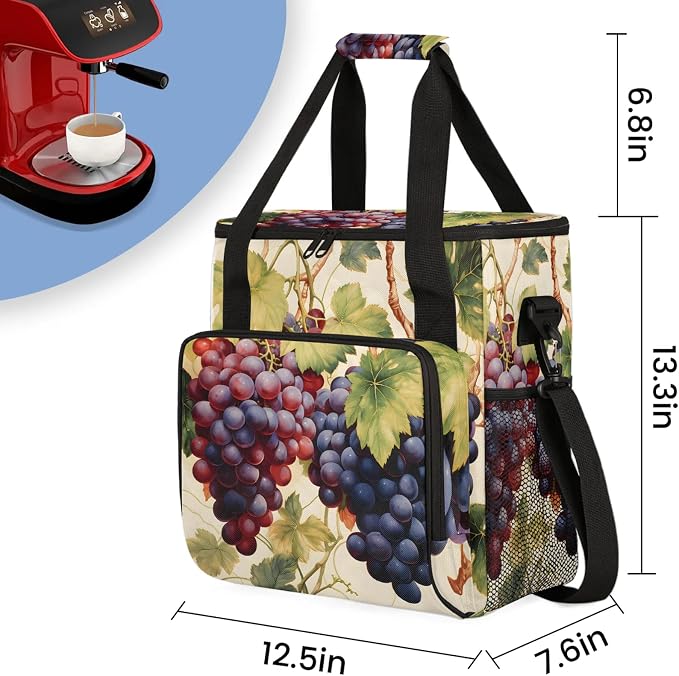 Fruit Grapes Leaves Coffee Maker Carring Bag, Large Insulated Storage Organizer - Image 2