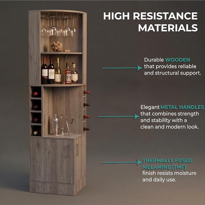 Tuhome Syrah Corner Bar Cabinet, Tall 71.1" Liquor Cabinet - Image 4