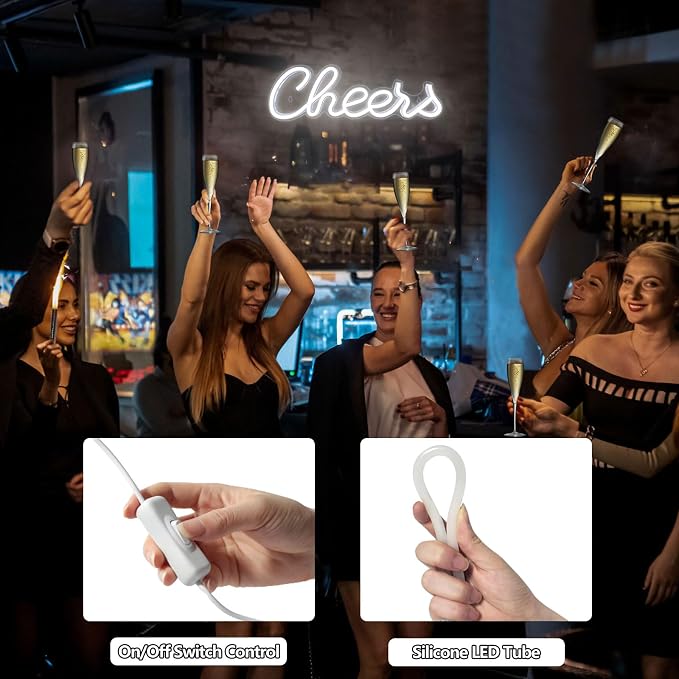 Cheers Neon Sign for Wall Decor, LED Neon Bar Light Sign, USB Powered Wall Neon - Image 5