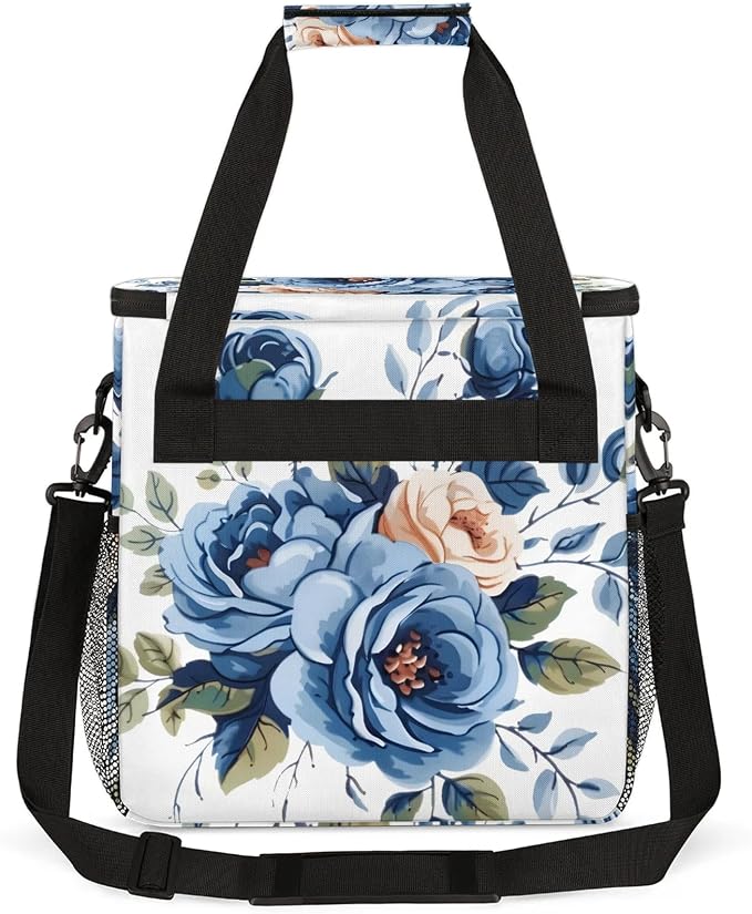 Vintage Blue Roses Coffee Maker Carring Bag, Large Insulated Storage Organizer - Image 5