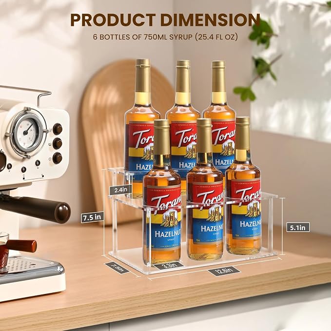 IEEK Coffee Syrup Rack Organizer 2-Tier 6 Syrup Bottles Holder Stand - Image 2