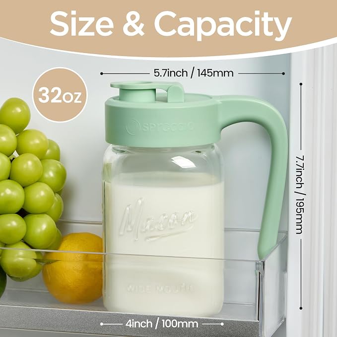 32 oz Glass Pitcher with Lid, 1 Quart Mason Jar Pitcher with Lid Airtight - Image 2