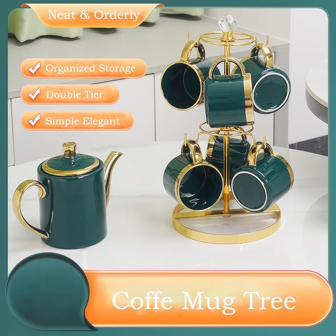 Coffee Mug Tree Holder for Counter, Double Tier Mug TeaCup Metal Holders - Image 3