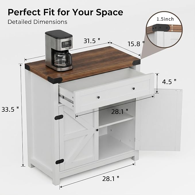 YESHOMY Kitchen Storage Cabinet, Coffee Bar Cabinet, Farmhouse Sideboard Buffet - Image 2