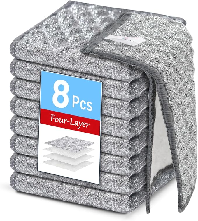 Wangjinpeng 8 Pcs New Upgrade 4-Layer Metal Dish Cloths, Non-Scratch Odor-Free by Wangjinpeng