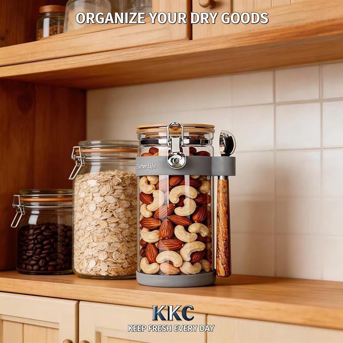 KKC 1.5-Quart Large Glass Nuts Storage Container, Airtight Food Storage Jar - Image 2