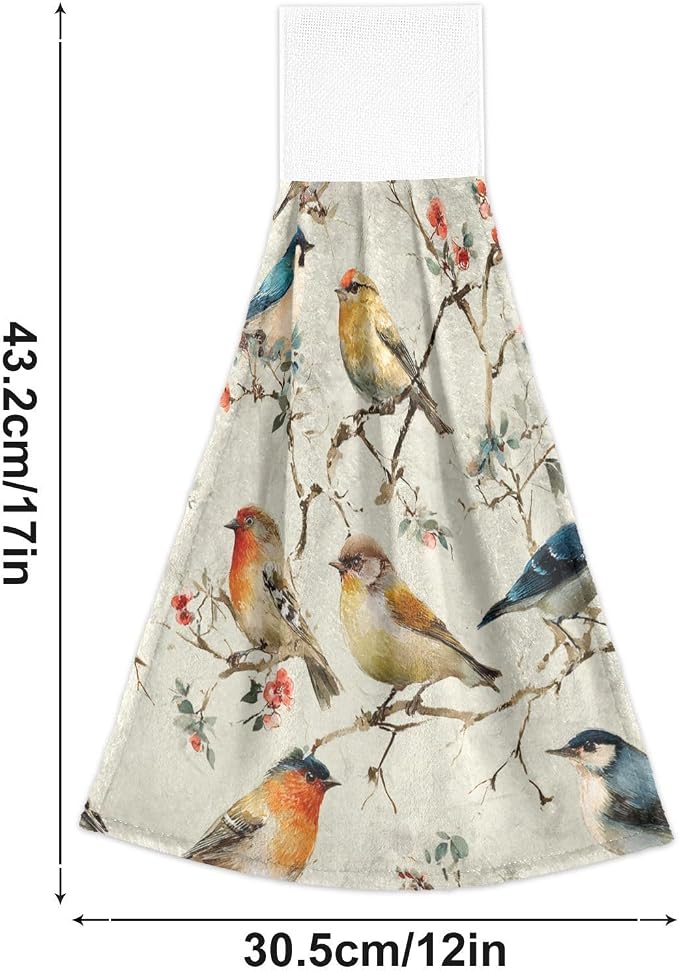Dussdil Retro Cardinal Floral Tree Kitchen Hanging Towel 12 x 17 Inch Birds - Image 5