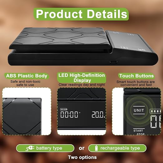 Coffee Scale with Timer, Rechargeable Espresso Scale & Coffee Bean Scale - - Image 3