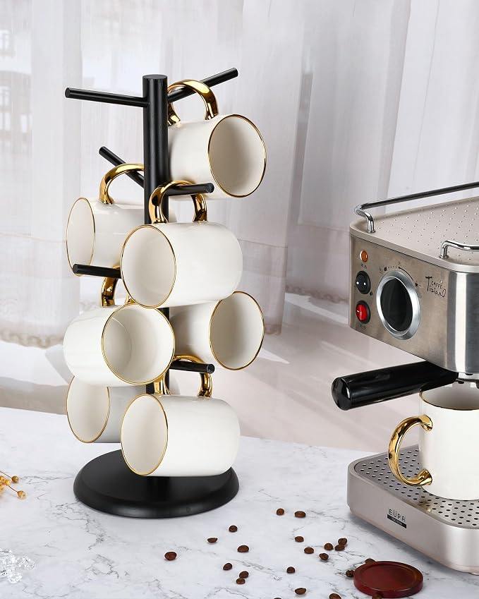 Lorbro Coffee Mug Tree with 8 Hooks, Mug Tree Stand, Wooden Coffee Cup Holder - Image 4