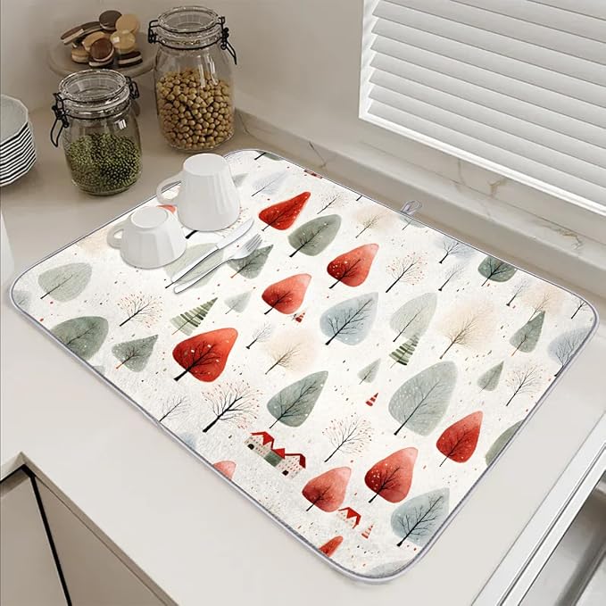 Xmax Colorful Pine Trees Dish Drying Mat, Kitchen Counter Quick Dry Pads - Image 6