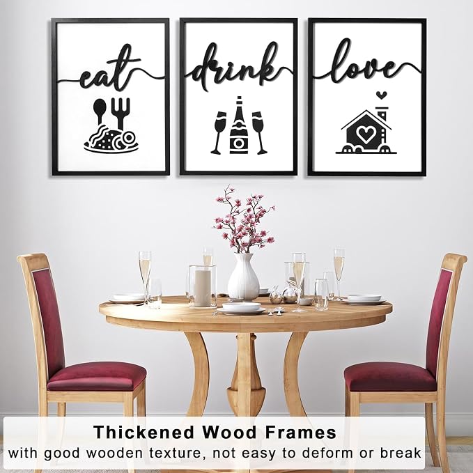 3D Wood Dining Room Wall Decor, Framed Kitchen Pictures Wall Art - Image 4