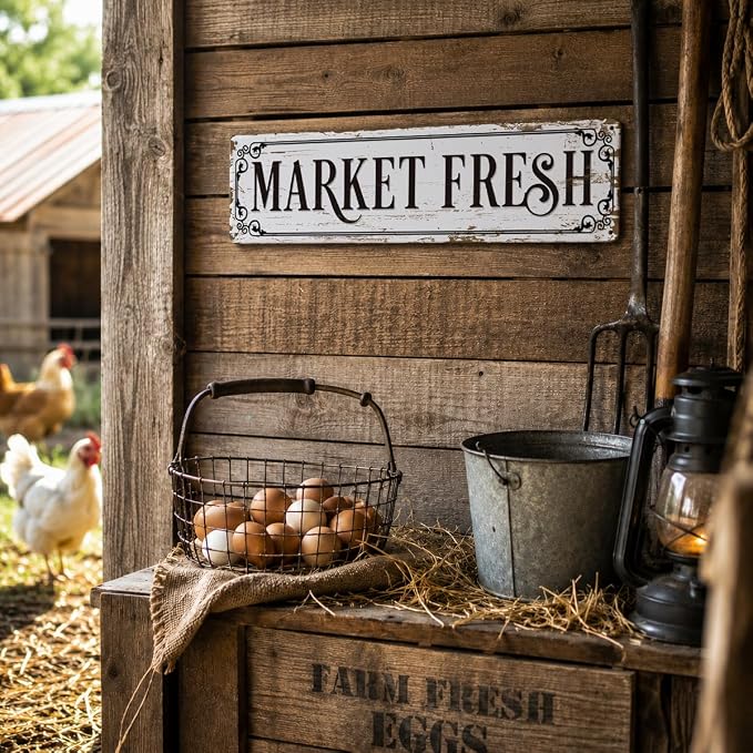 Farmhouse Decor, Market Fresh Sign, 15.8x4 inches, Retro Metal Tin Signs - Image 4