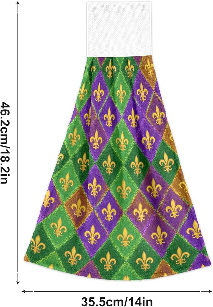 Dussdil Plaid Mardi Gras Kitchen Hanging Towel Fleur De Lis Masquerade Hand Tie - Image 5