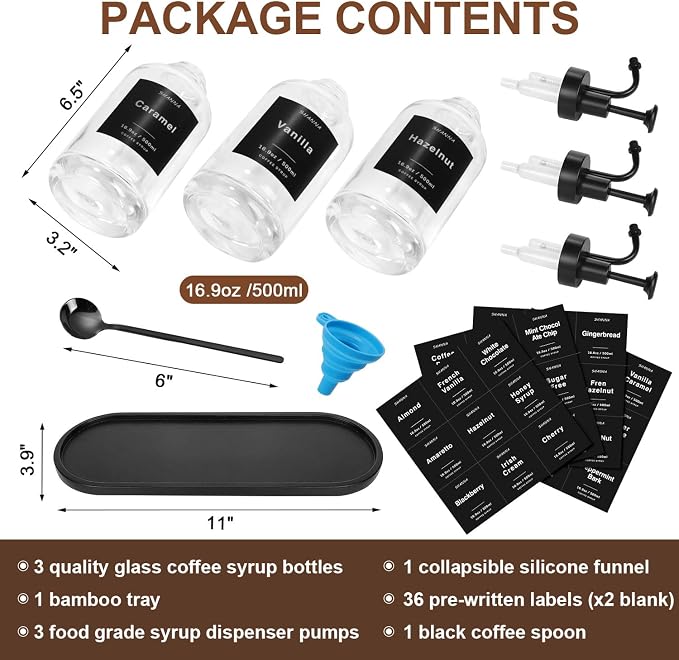 Coffee Syrup Dispenser for Coffee Bar, 16.9oz 500ml Glass Syrup Dispenser w - Image 2