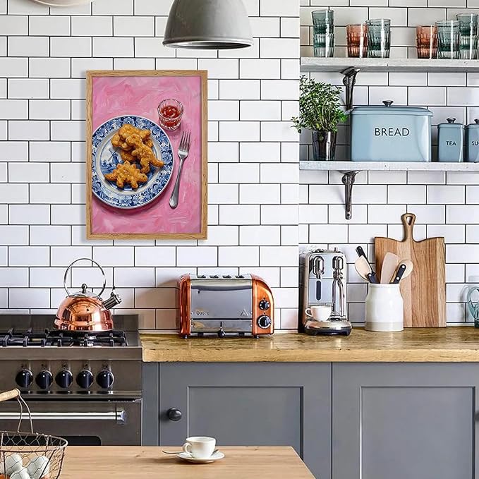 Framed Funny Kitchen Wall Art 24x36 inch Dining Room Food Canvas Poster Dino - Image 6