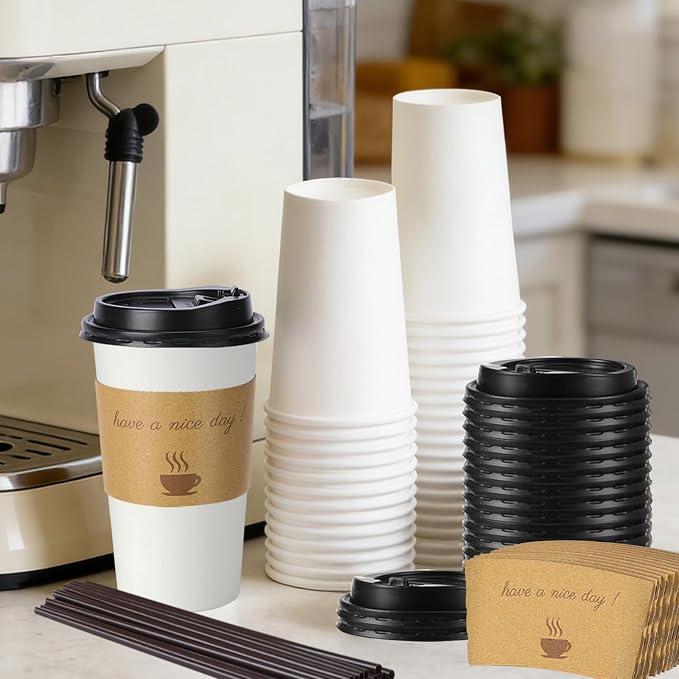 BYSNOW 20 oz 50 pack Disposable Paper Coffee Cups, Paper To Go Cups - Image 4