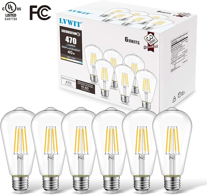 LVWIT Vintage LED Light Bulb, Dimmable 5W, ST21 Edison Style LED Filament Bulbs - Image 7