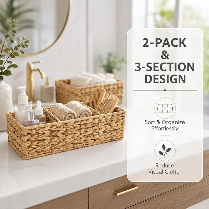 Operitacx 2-Pack Wicker Basket Organizer - Image 2