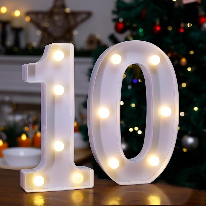 10th Birthday Decoration Light Up Letters, Battery Powered LED Numbers Marquee by TEHIBIEN