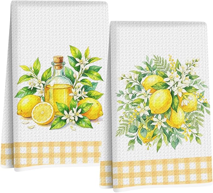 Hanamiya Na 2 Pcs Summer Lemon Kitchen Towels 14x24 Inch, Lemon Floral Dish by Hanamiya+Na