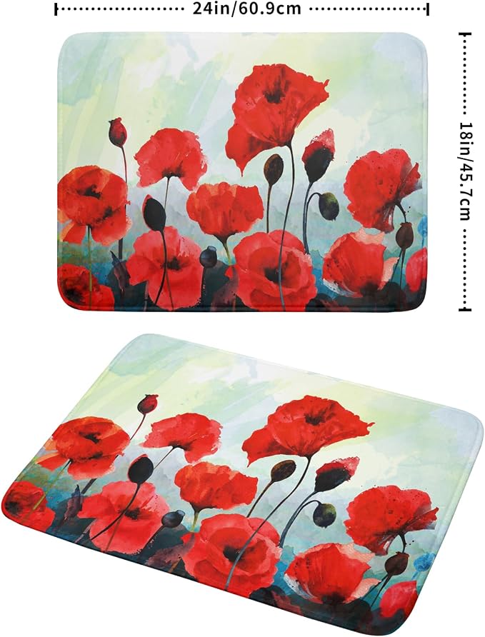 Red Watercolor Flower Dish Drying Mat - Image 2