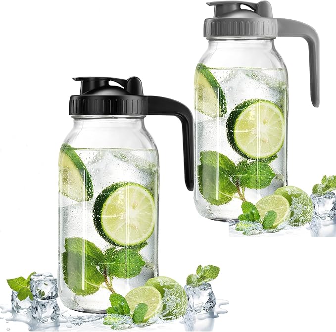 2 Pack Mason Jar with Pour Spout Lid V-shaped, 64 oz Sun Tea Jar Double Leak by miradexic