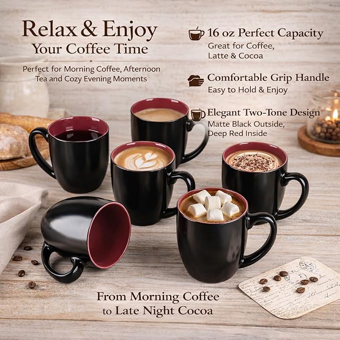 GBhome 16oz Coffee Mugs Set of 6, Large Ceramic Coffee Mugs - Image 6