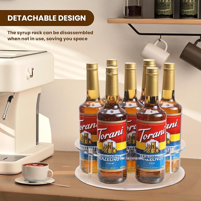 IEEK Large Rotating Coffee Syrup Organizer 7 Bottles Clear Acrylic Coffee Syrup - Image 3