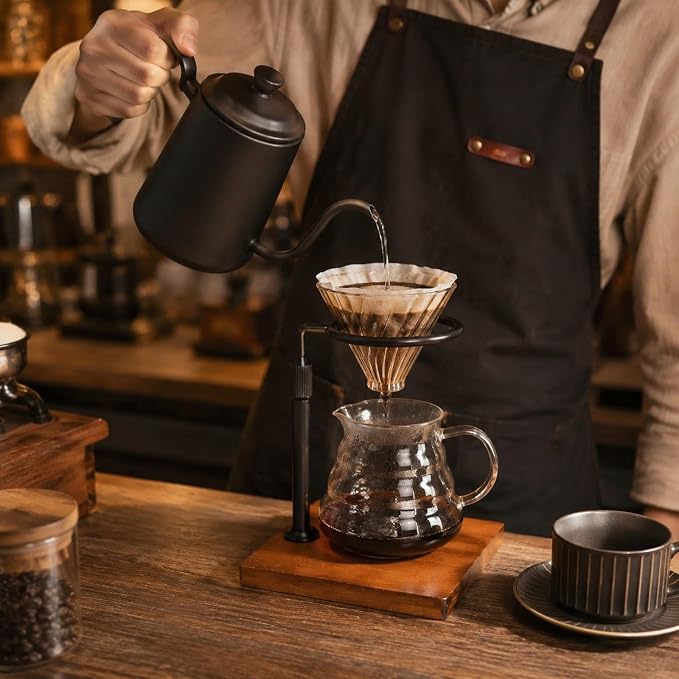 Coffee Dripper Stand Pour Over Rack Alloy Wood Hand Brewer Holder Adjustable - Image 5