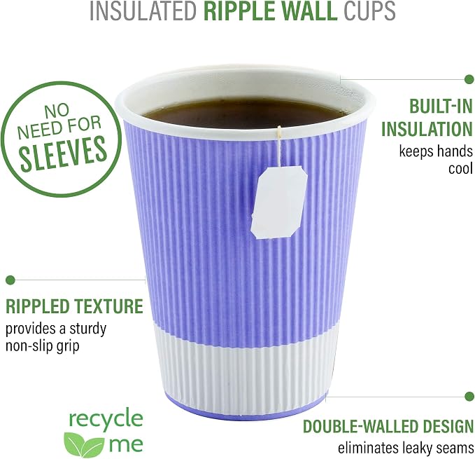 Restaurantware Ripple Wall Coffee Cups 25 Count 8 Ounce Insulated Light Purple - Image 4