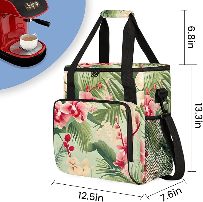 Tropical Leaf Palm Leaves Floral Coffee Maker Carring Bag, Large Insulated - Image 2