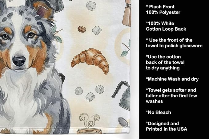 Caroline's Treasures Blue Merle American Shepherd Coffee Bar Kitchen Towel - Image 4