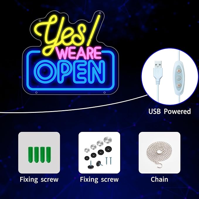 Open Neon Sign for Wall Decor, Yes We Are Open Led Signs, Dimmable USB Powered - Image 3
