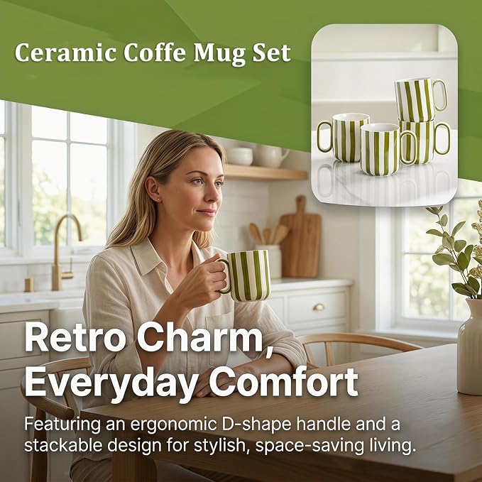 Ceramic Coffee Mugs Set of 4, 15 oz Stoneware Coffee Cups - Image 4