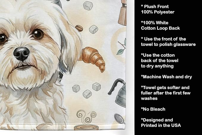 Caroline's Treasures White Lhasa Apso Coffee Bar Kitchen Towel Velour Plush - Image 4