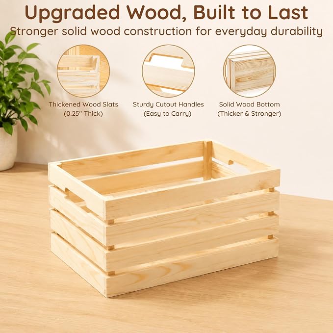 Youeon Set of 3 Small to Medium Rustic Wooden Nesting Crates - Image 4