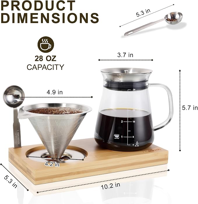 Aquach 28oz Pour Over Coffee Maker Set, Glass Carafe - Image 3