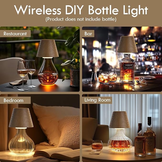 WILIT Wireless Bottle Lamp, 3-Level Brightness Rechargeable Cordless Table Lamp - Image 4