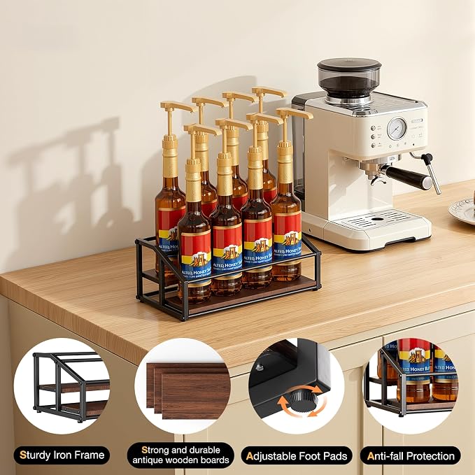 kimilus Coffee Syrup Organizer Rack, Liquor Bottle Display Shelf, 2 Tier 8 - Image 5